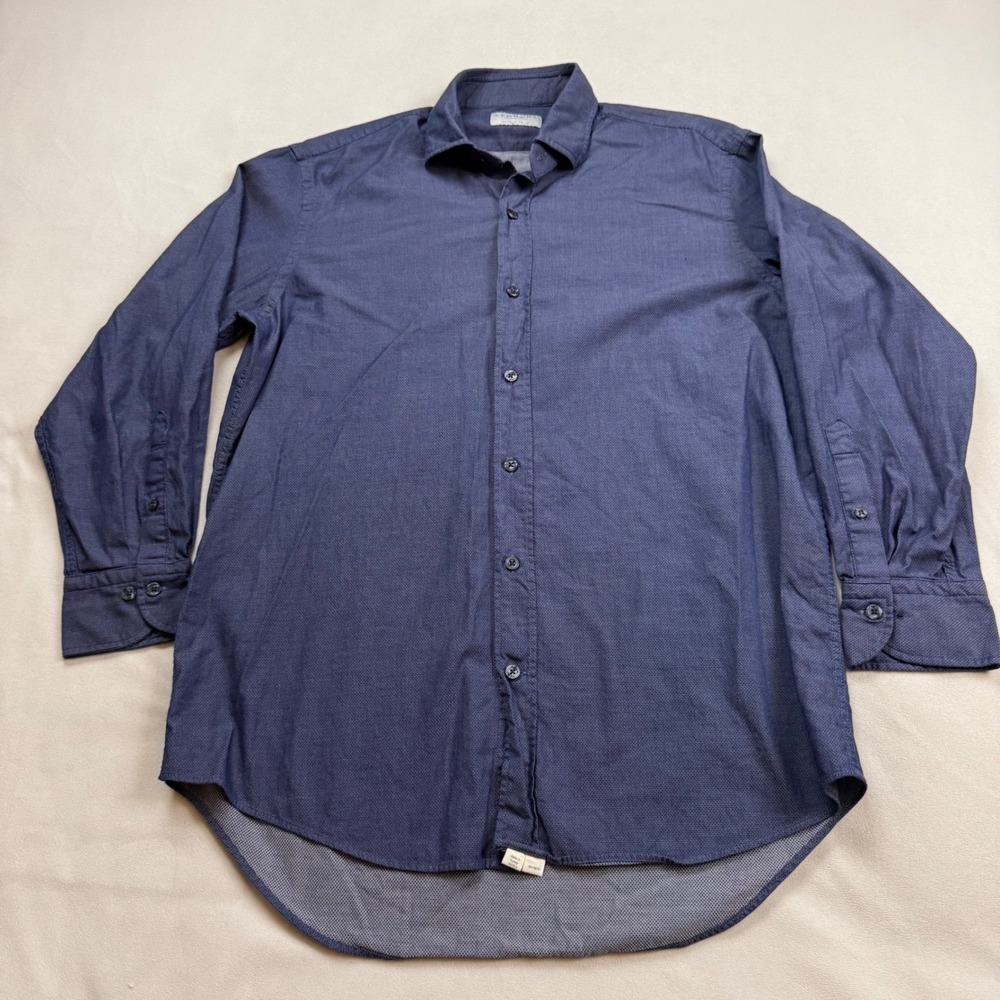Ledbury Shirtmakers Classic Fit Blue Cotton Button Down Shirt Mens 16 1W22L4